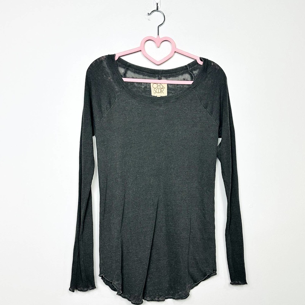 Chaser NWOT Distressed Ribbed Raglan Sleeve Shirttail Tunic Tops Gray Sz Medium